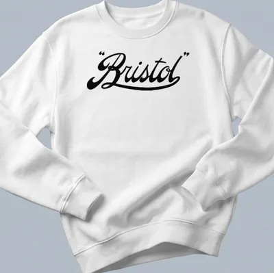 Vintage Bristol script logo in elegant black on a — printed on a unisex sweatshirt