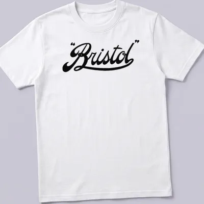 Vintage Bristol script logo in elegant black on a — printed on a unisex t-shirt