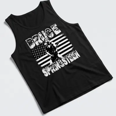 Vintage distressed Bruce Springsteen T-shirt with bold lettering and guitarist graphic — printed on a tank top
