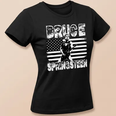 Vintage distressed Bruce Springsteen T-shirt with bold lettering and guitarist graphic — printed on a women's shirt