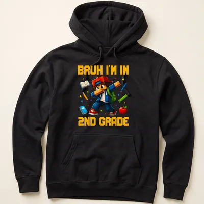 Dabbing gamer boy in pixel art style with colorful text and graphics — printed on a unisex hoodie