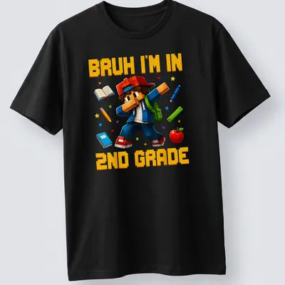 Dabbing gamer boy in pixel art style with colorful text and graphics