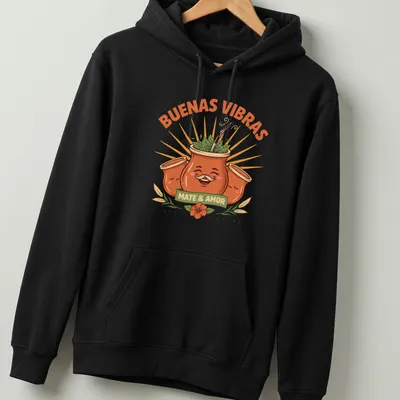 Colorful cartoon gourd with mustache and text about mate and love. — printed on a unisex hoodie