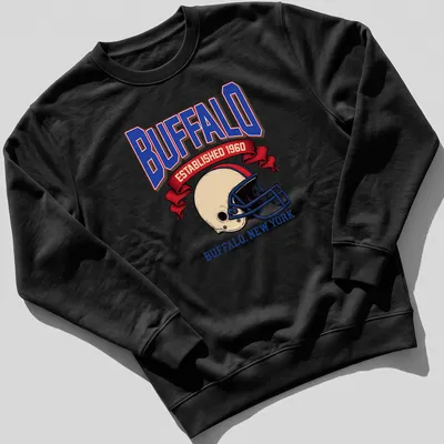 Retro football helmet design with Buffalo Established 1960 text — printed on a unisex sweatshirt