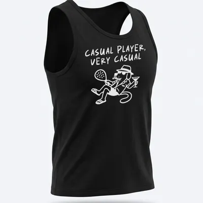 Modern graphic of a tennis padel player with the text Casual Player — printed on a tank top