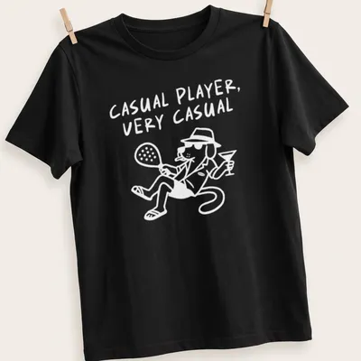 Modern graphic of a tennis padel player with the text Casual Player — printed on a unisex t-shirt