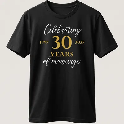 Elegant typography celebrating 30 years of marriage in gold and white