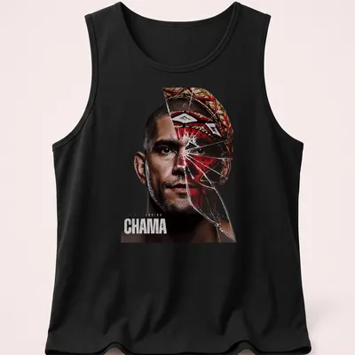 Dramatic portrait of Alex Pereira with shattered glass effect and bold lettering — printed on a tank top