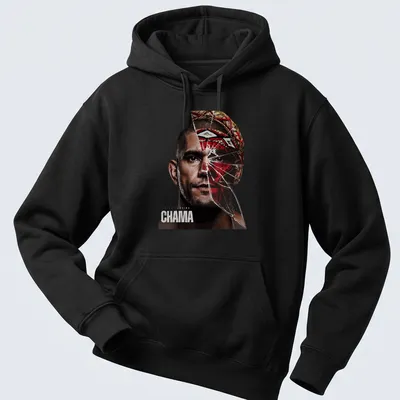 Dramatic portrait of Alex Pereira with shattered glass effect and bold lettering — printed on a unisex hoodie