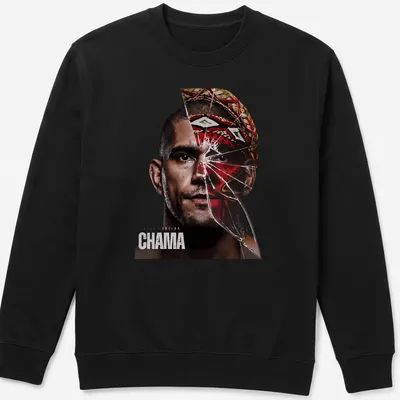 Dramatic portrait of Alex Pereira with shattered glass effect and bold lettering — printed on a unisex sweatshirt