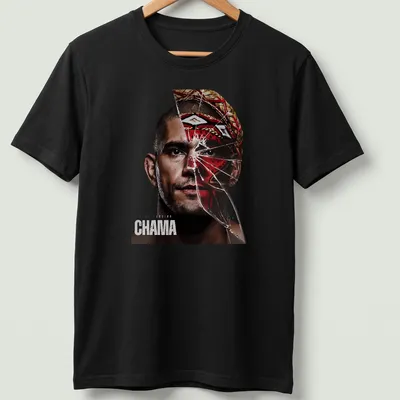 Dramatic portrait of Alex Pereira with shattered glass effect and bold lettering