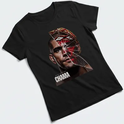 Dramatic portrait of Alex Pereira with shattered glass effect and bold lettering — printed on a women's shirt