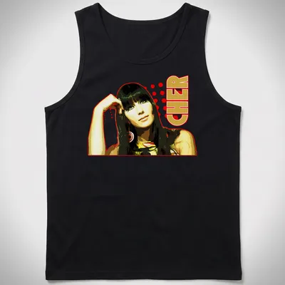 Vintage pop art Cher t-shirt with bold colors and retro design — printed on a tank top