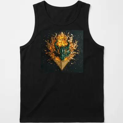 3D rendered Chimera mythical beast graphic on fiery background — printed on a tank top