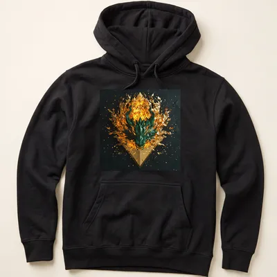 3D rendered Chimera mythical beast graphic on fiery background — printed on a unisex hoodie