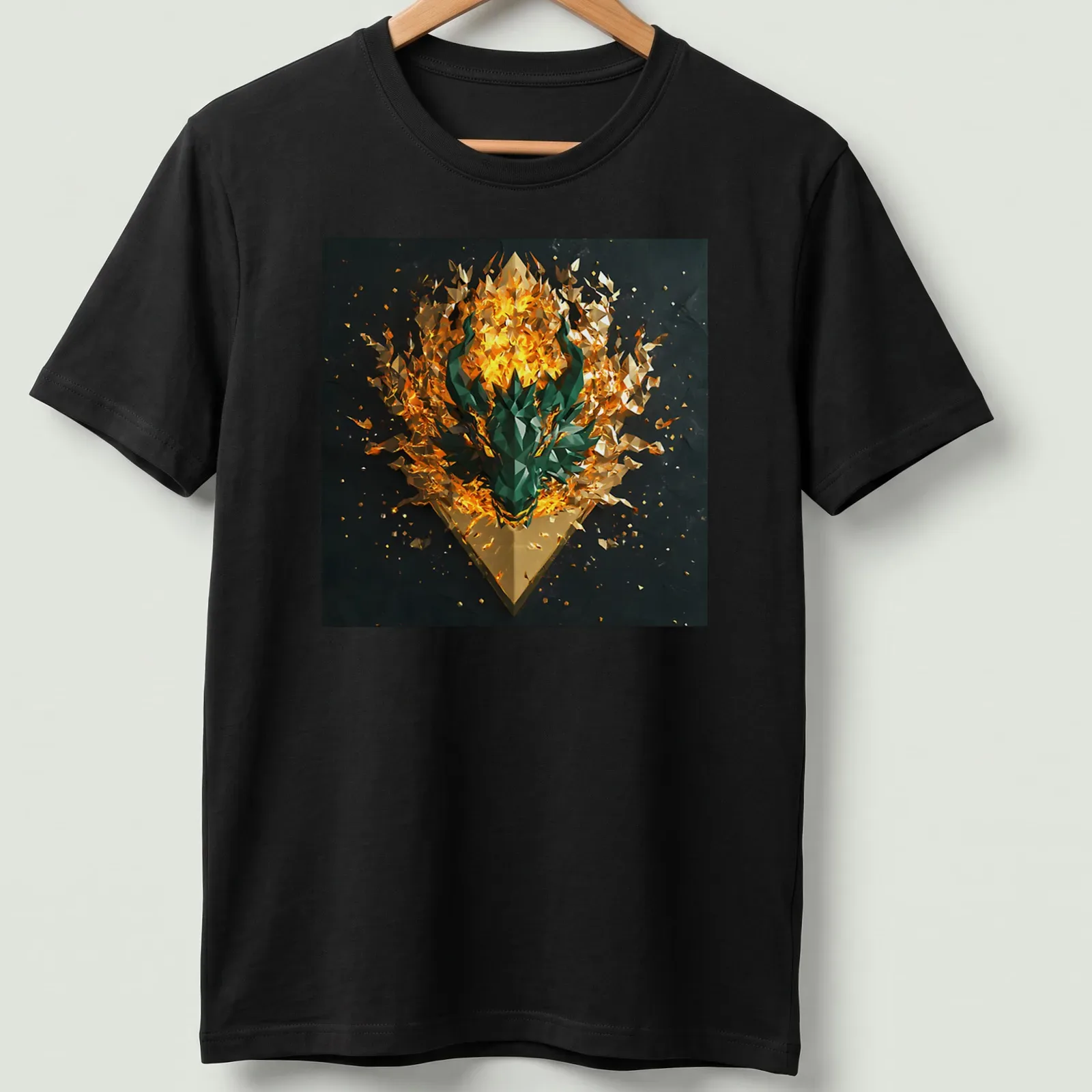 3D rendered Chimera mythical beast graphic on fiery background — printed on a unisex t-shirt