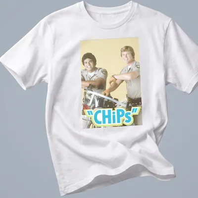 Vintage style t-shirt featuring a motorcycle police duo and CHiPs text — printed on a unisex t-shirt