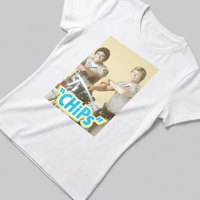 Vintage style t-shirt featuring a motorcycle police duo and CHiPs text — printed on a women's shirt