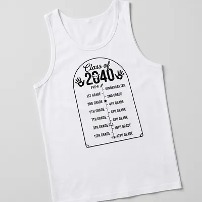 Minimalist graduation timeline t-shirt with printed text of grade levels — printed on a tank top