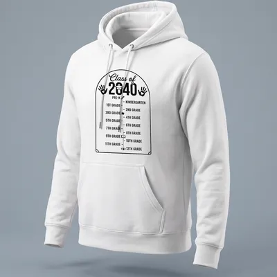 Minimalist graduation timeline t-shirt with printed text of grade levels — printed on a unisex hoodie