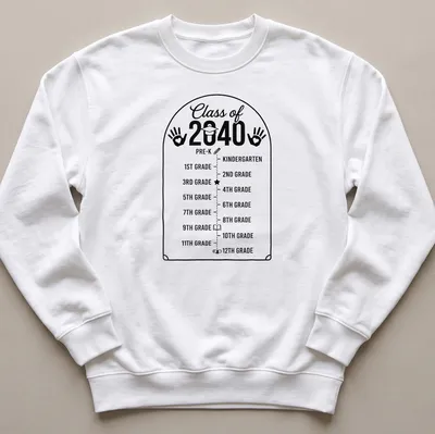 Minimalist graduation timeline t-shirt with printed text of grade levels — printed on a unisex sweatshirt