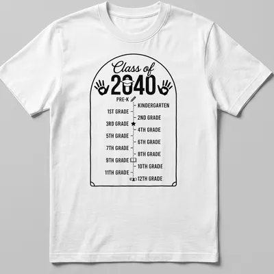 Minimalist graduation timeline t-shirt with printed text of grade levels