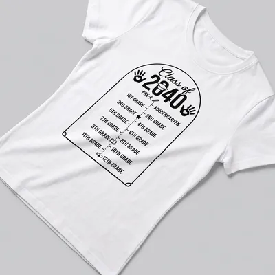 Minimalist graduation timeline t-shirt with printed text of grade levels — printed on a women's shirt