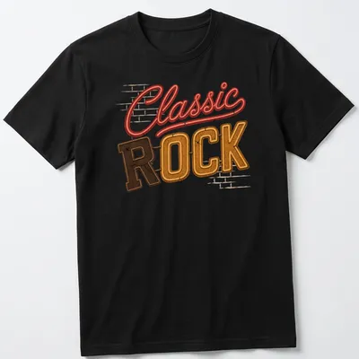 Vintage neon sign art with 'Classic Rock' in glowing letters