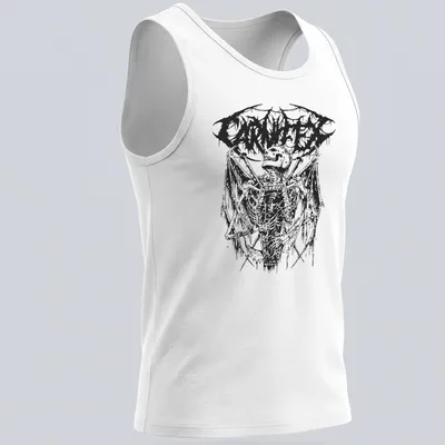 Gothic t-shirt featuring a skeleton in a coffin with CARNIFEX text — printed on a tank top