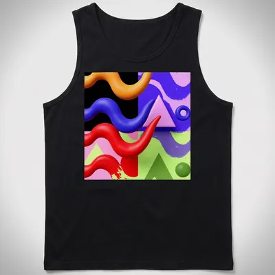 Modern abstract T-shirt featuring colorful geometric shapes in various hues. — printed on a tank top