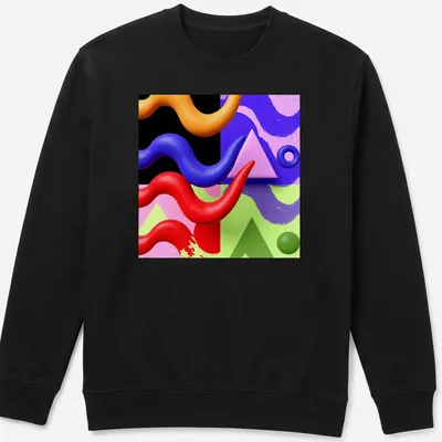 Modern abstract T-shirt featuring colorful geometric shapes in various hues. — printed on a unisex sweatshirt