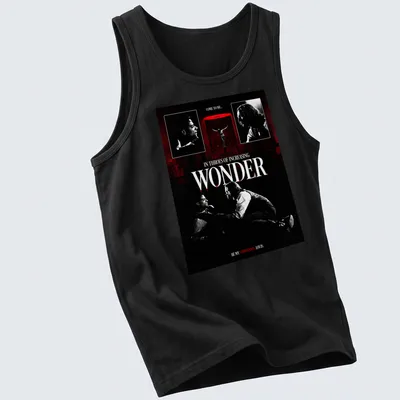 Gothic T-shirt with vintage horror design featuring vampires and ornate lettering. — printed on a tank top