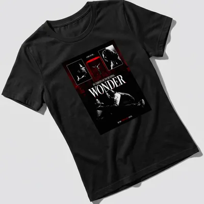 Gothic T-shirt with vintage horror design featuring vampires and ornate lettering. — printed on a women's shirt