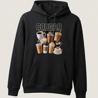 Funny coffee-themed shirt showing various coffee drinks with humorous text. — printed on a unisex hoodie