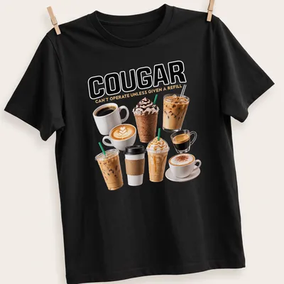 Funny coffee-themed shirt showing various coffee drinks with humorous text. — printed on a unisex t-shirt