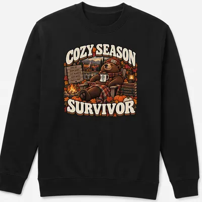 Funny retro fall t-shirt featuring a bear and cozy autumn text — printed on a unisex sweatshirt