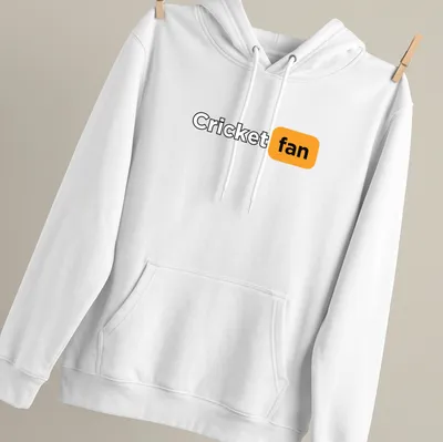 Modern minimalist Cricket Fan t-shirt with bold lettering in black, orange, and white — printed on a unisex hoodie