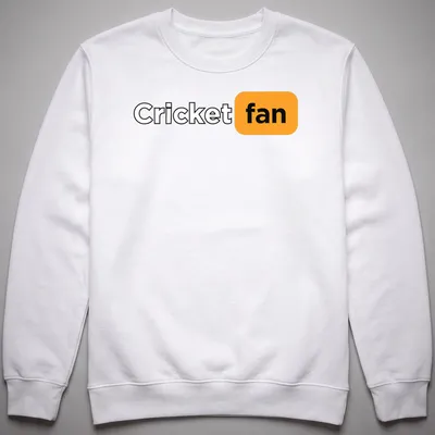 Modern minimalist Cricket Fan t-shirt with bold lettering in black, orange, and white — printed on a unisex sweatshirt