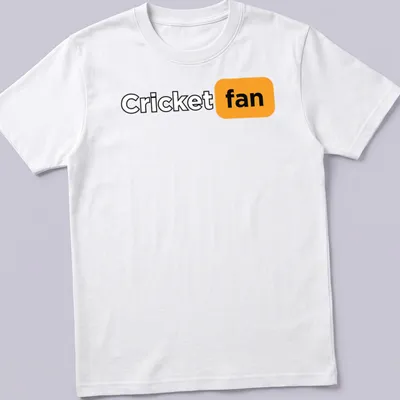 Modern minimalist Cricket Fan t-shirt with bold lettering in black, orange, and white