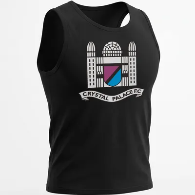 Line-art style Crystal Palace F.C. crest T-shirt in black, blue, purple, and white. — printed on a tank top