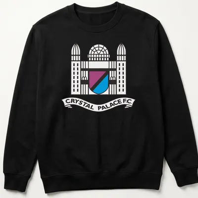 Line-art style Crystal Palace F.C. crest T-shirt in black, blue, purple, and white. — printed on a unisex sweatshirt