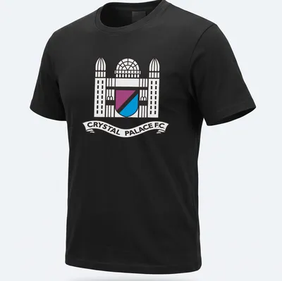 Line-art style Crystal Palace F.C. crest T-shirt in black, blue, purple, and white. — printed on a unisex t-shirt