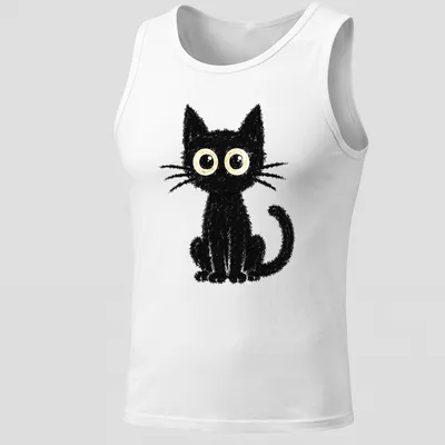 Kawaii style black cat with yellow eyes on a — printed on a tank top