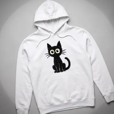 Kawaii style black cat with yellow eyes on a — printed on a unisex hoodie
