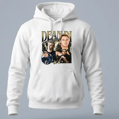Vintage collage t-shirt featuring Dean Di Laurentis in gold, black, white, and blue — printed on a unisex hoodie