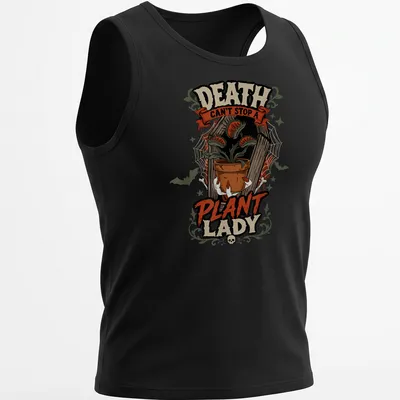 Vintage Halloween shirt with a carnivorous plant and text about a plant lady. — printed on a tank top