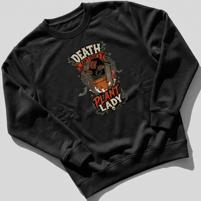 Vintage Halloween shirt with a carnivorous plant and text about a plant lady. — printed on a unisex sweatshirt