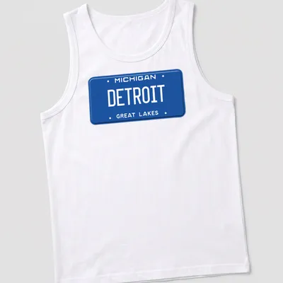Vintage Michigan Detroit license plate design on a — printed on a tank top