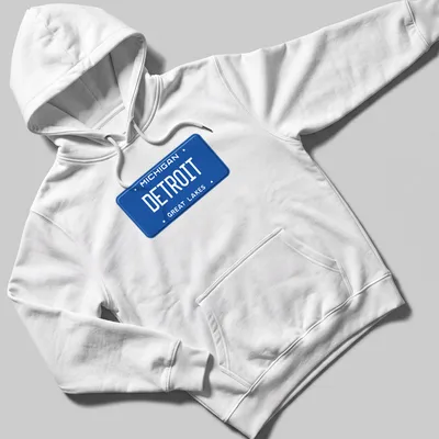 Vintage Michigan Detroit license plate design on a — printed on a unisex hoodie