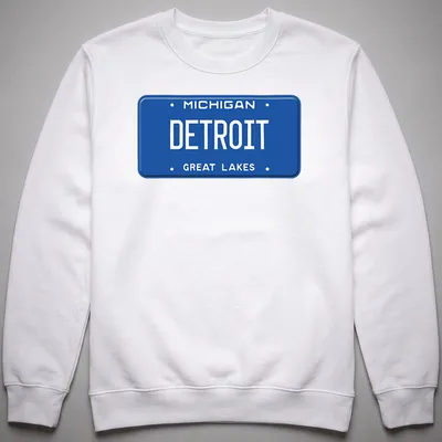 Vintage Michigan Detroit license plate design on a — printed on a unisex sweatshirt